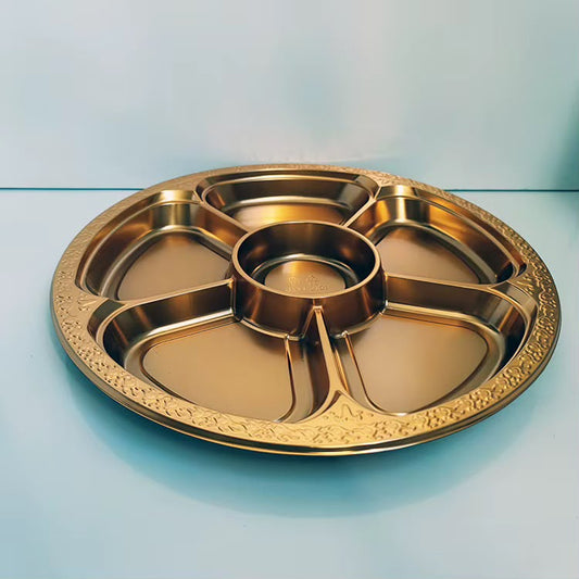 Luxury Golden Multi-Section Dry Fruit & Snack Serving Platter with Clear Lid – Round Divided Appetizer Tray