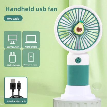 Cute Fruit & Flower Mini Handheld Fan with Base Stand – USB Rechargeable Portable Desktop Personal Cooler