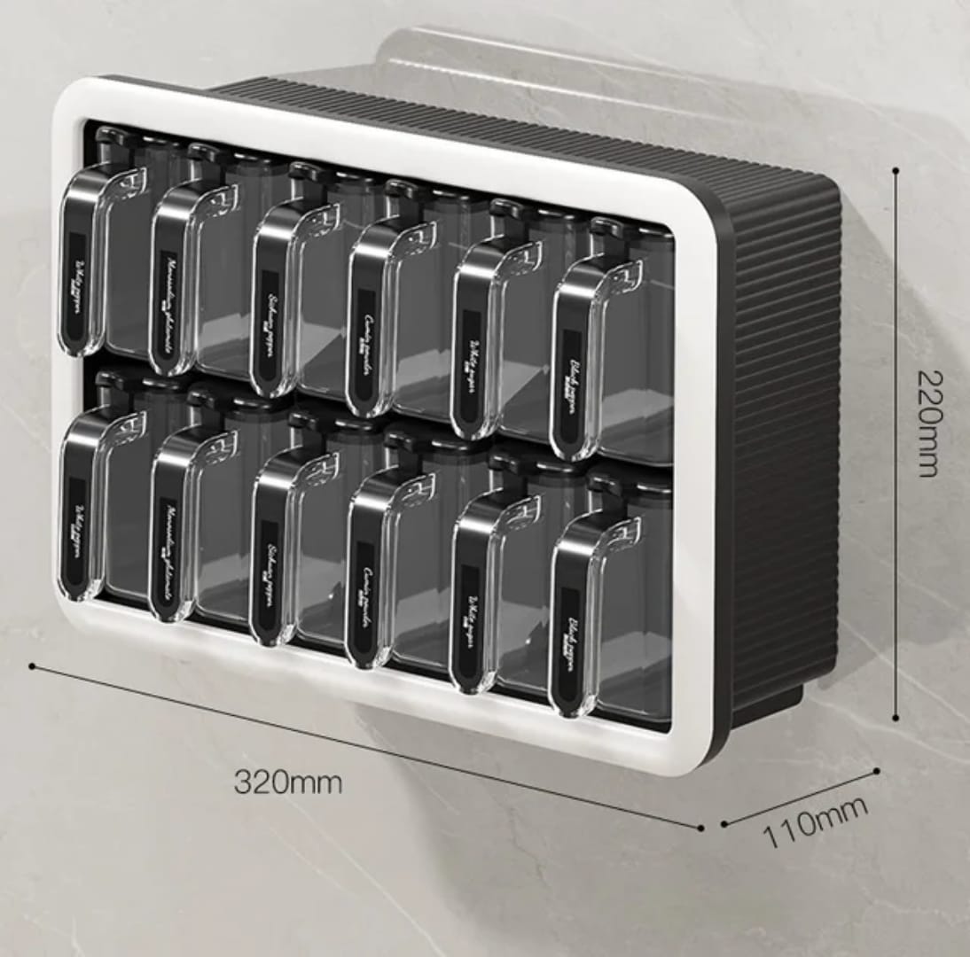 Multi-Grid Wall-Mounted & Countertop Spice Box Set – Kitchen Seasoning Storage Rack with Handles & Spoons