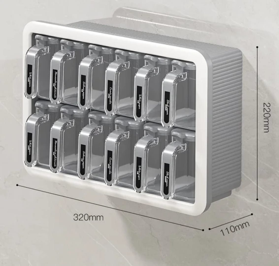 Multi-Grid Wall-Mounted & Countertop Spice Box Set – Kitchen Seasoning Storage Rack with Handles & Spoons