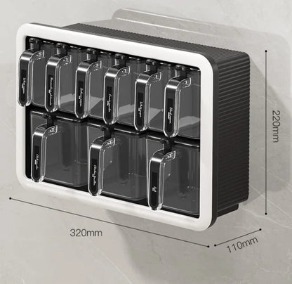 Multi-Grid Wall-Mounted & Countertop Spice Box Set – Kitchen Seasoning Storage Rack with Handles & Spoons