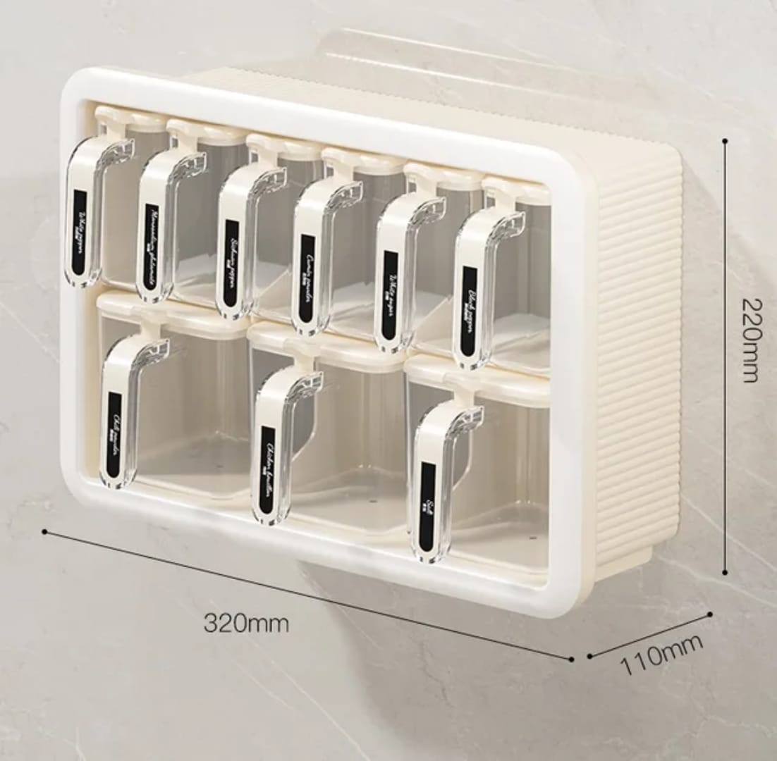 Multi-Grid Wall-Mounted & Countertop Spice Box Set – Kitchen Seasoning Storage Rack with Handles & Spoons