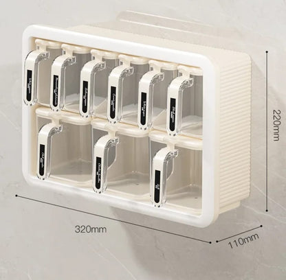 Multi-Grid Wall-Mounted & Countertop Spice Box Set – Kitchen Seasoning Storage Rack with Handles & Spoons