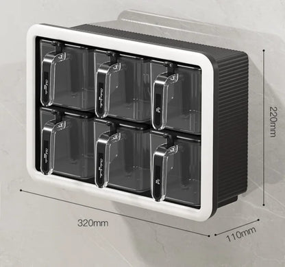 Multi-Grid Wall-Mounted & Countertop Spice Box Set – Kitchen Seasoning Storage Rack with Handles & Spoons