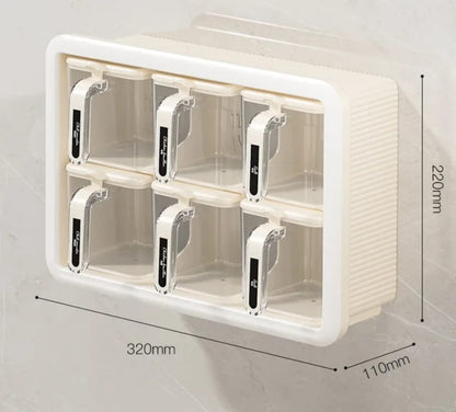 Multi-Grid Wall-Mounted & Countertop Spice Box Set – Kitchen Seasoning Storage Rack with Handles & Spoons