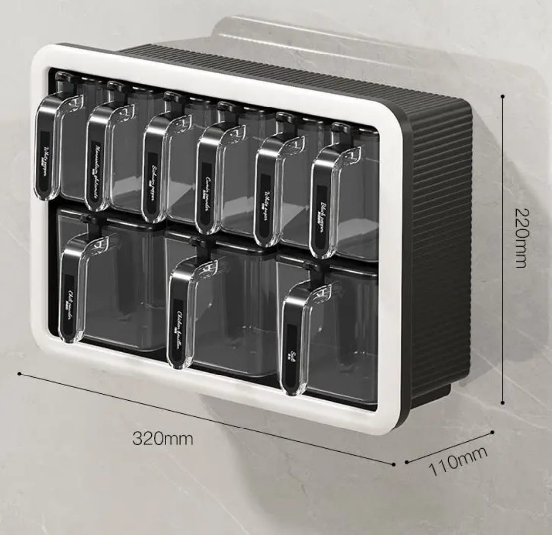 Multi-Grid Wall-Mounted & Countertop Spice Box Set – Kitchen Seasoning Storage Rack with Handles & Spoons