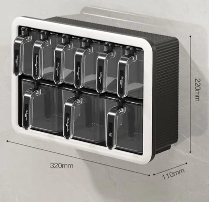 Multi-Grid Wall-Mounted & Countertop Spice Box Set – Kitchen Seasoning Storage Rack with Handles & Spoons