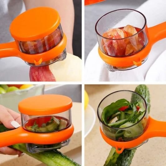 Multifunctional Storage Peeler with Container – Stainless Steel Vegetable & Fruit Peeler with Trash Barrel