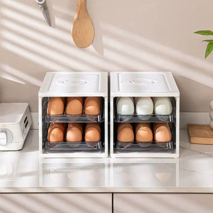 2-Tier Drawer-Type Egg Storage Box with Freshness Dial – Stackable Fridge Egg Holder Container