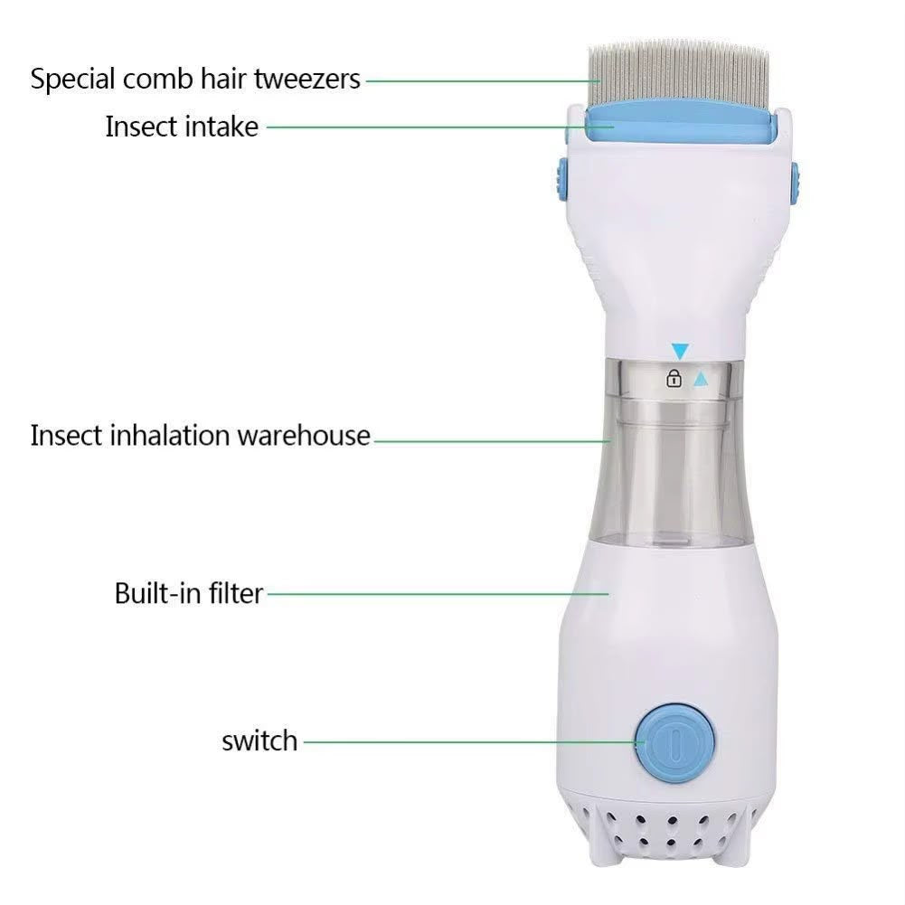 Electric V-Comb Head Lice & Nit Extractor – Chemical-Free Vacuum Comb with 4 Disposable Capture Filters