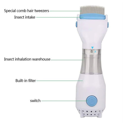 Electric V-Comb Head Lice & Nit Extractor – Chemical-Free Vacuum Comb with 4 Disposable Capture Filters