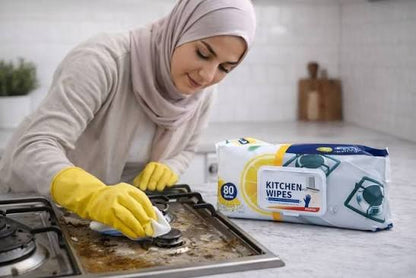 Heavy Duty Kitchen Cleaning Wipes (40 Pcs Pack) – Multi-Purpose Degreasing & Oil Cleaning Wet Wipes for Stove Top, Countertop & Exhaust