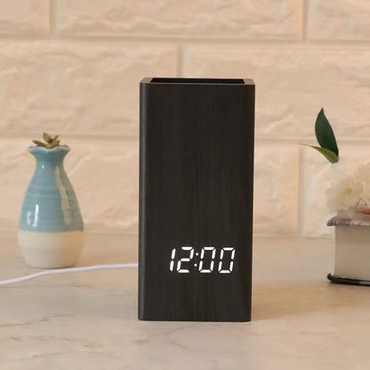 Creative Stationery Pen Container LED Desktop Clock Sound Control Custom Electronic Alarm Clock with Calendar