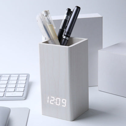 Creative Stationery Pen Container LED Desktop Clock Sound Control Custom Electronic Alarm Clock with Calendar