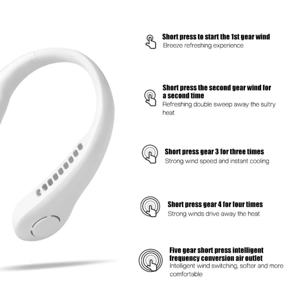 Portable Bladeless Neck Fan – USB Rechargeable Hands-Free Personal Neck Cooler