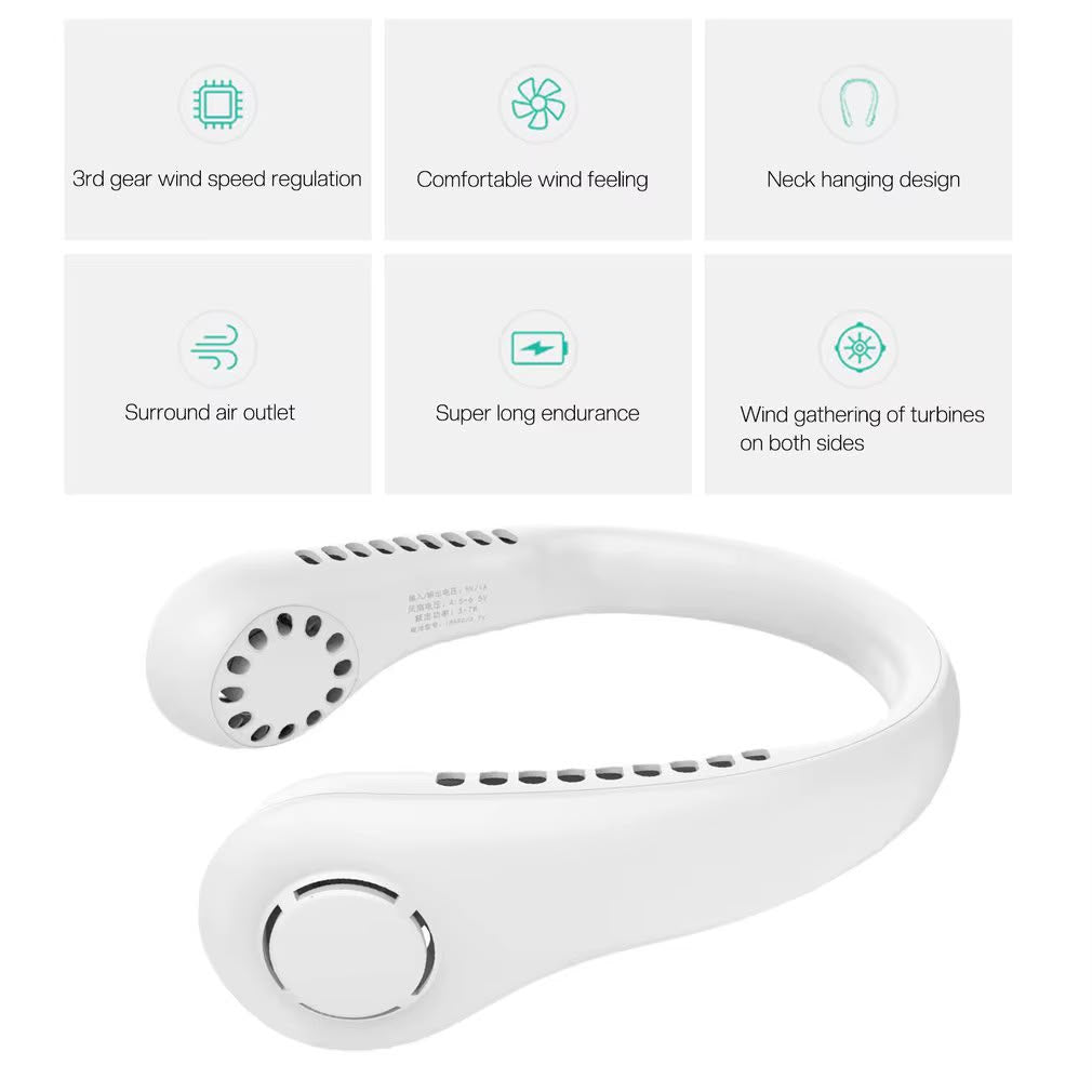 Portable Bladeless Neck Fan – USB Rechargeable Hands-Free Personal Neck Cooler
