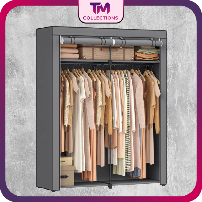 SONGMICS Closet Wardrobe, Portable Closet for Bedroom, Clothes Rail with Non-Woven Fabric Cover, Clothes Storage Organizer