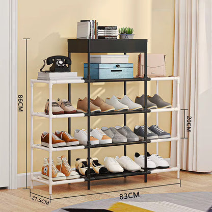 Multi-Tier Modular 5 & 6 Layer Shoe Rack Organizer with Top Storage Tray – Space-Saving Metal & Plastic Entryway Shoe Shelf