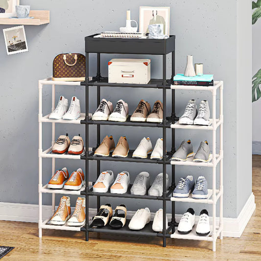 Multi-Tier Modular 5 & 6 Layer Shoe Rack Organizer with Top Storage Tray – Space-Saving Metal & Plastic Entryway Shoe Shelf
