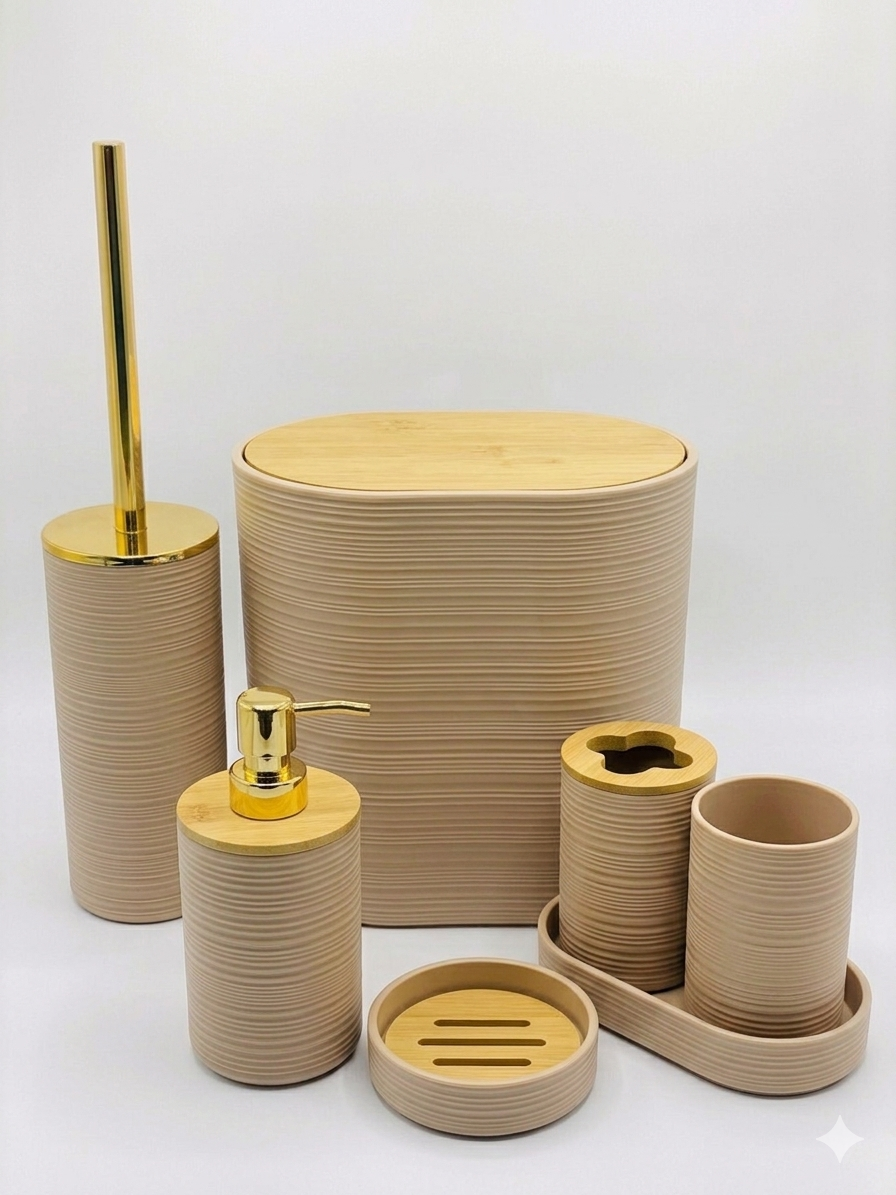 Luxury Bathroom Set | Unique Design | Soap Dispenser, Soap Dish, Brush Holder, Dustbin.
