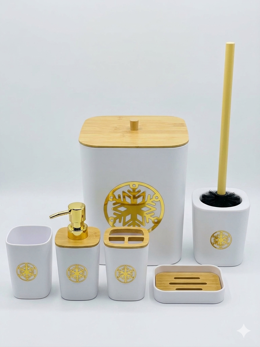 Luxury Bathroom Set | Gold Bunch Design | Soap Dispenser, Dustbin, Brush Holder, Soap Dish.