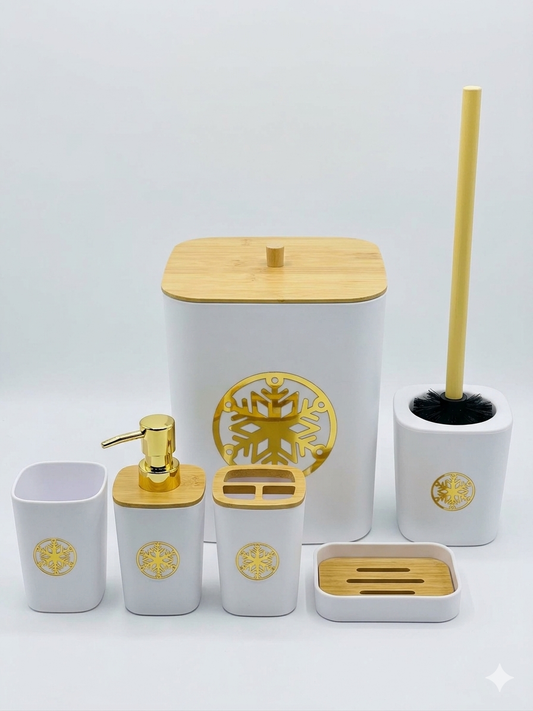 Luxury Bathroom Set | Gold Bunch Design | Soap Dispenser, Dustbin, Brush Holder, Soap Dish.
