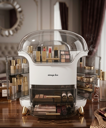 Premium Makeup Organizer | Dustproof Shield | Large Capacity Luxury Cosmetic Storage Box for Vanity & Dressing Table