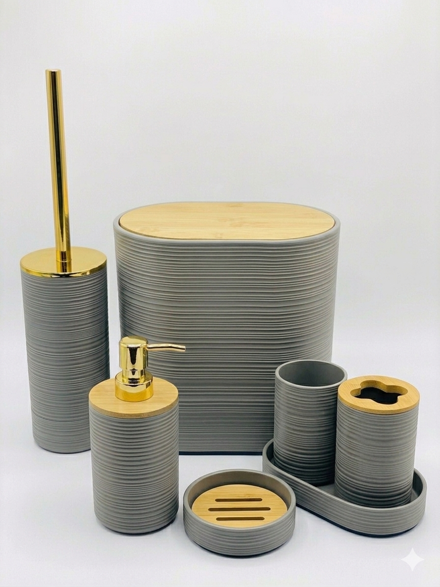 Luxury Bathroom Set | Unique Design | Soap Dispenser, Soap Dish, Brush Holder, Dustbin.
