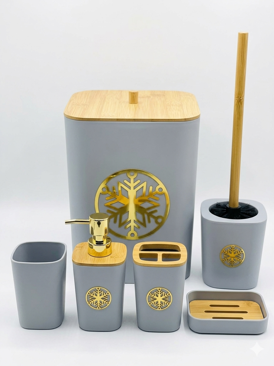 Luxury Bathroom Set | Gold Bunch Design | Soap Dispenser, Dustbin, Brush Holder, Soap Dish.