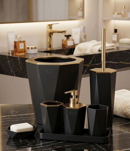 Premium Diamond-Cut 6-Piece Bathroom Accessory Set – Luxury Modern Bath Decor