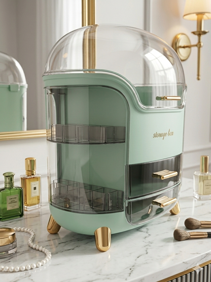 Premium Makeup Organizer | Dustproof Shield | Large Capacity Luxury Cosmetic Storage Box for Vanity & Dressing Table