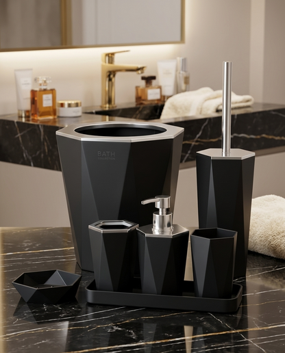 Premium Diamond-Cut 6-Piece Bathroom Accessory Set – Luxury Modern Bath Decor