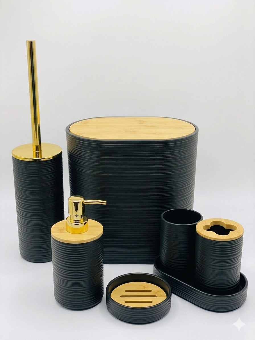 Luxury Bathroom Set | Unique Design | Soap Dispenser, Soap Dish, Brush Holder, Dustbin.