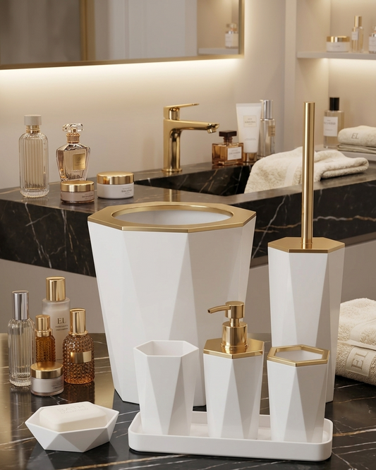 Premium Diamond-Cut 6-Piece Bathroom Accessory Set – Luxury Modern Bath Decor