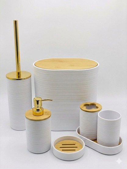 Luxury Bathroom Set | Unique Design | Soap Dispenser, Soap Dish, Brush Holder, Dustbin.