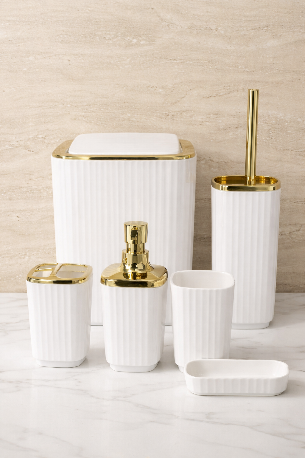 Luxury Bathroom Set| Deep Line Design| 6 Pieces.