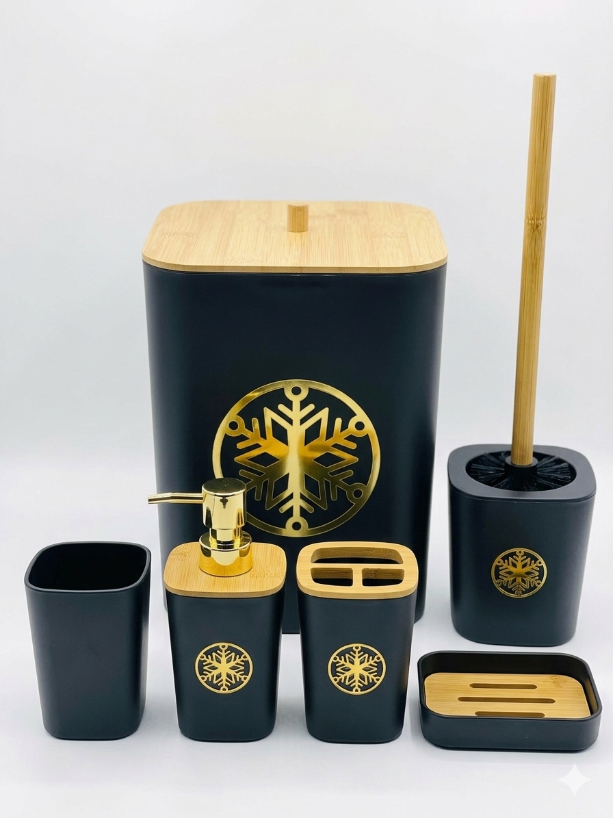 Luxury Bathroom Set | Gold Bunch Design | Soap Dispenser, Dustbin, Brush Holder, Soap Dish.