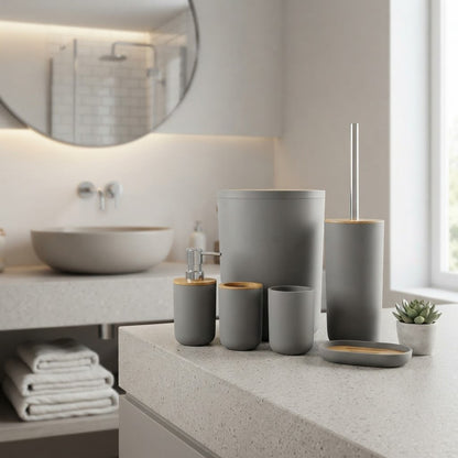 Luxury Bathroom Set – Multi Elegant Designs | Soap Dispenser, Brush Holder, Dustbin