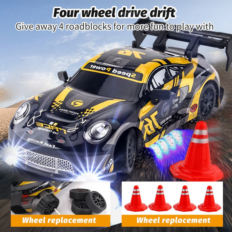 1:24 Scale RC Drift Car 4WD High Speed 30km/H LED Lights Gyro 2.4Ghz Remote Control Electric Hobby Metal Toy Perfect