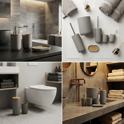 Luxury Bathroom Set – Multi Elegant Designs | Soap Dispenser, Brush Holder, Dustbin